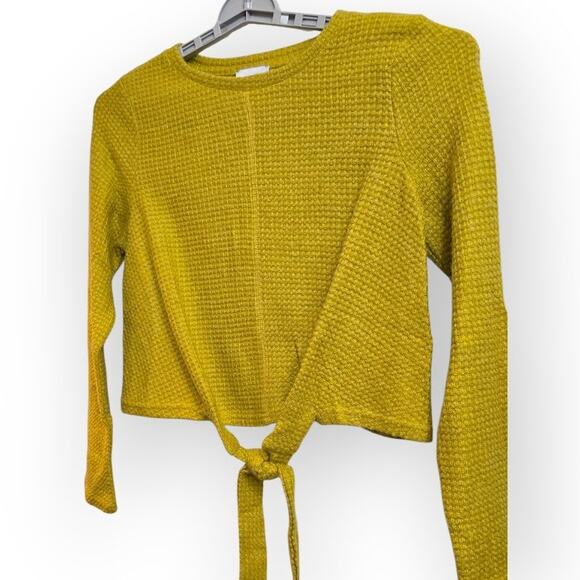 J.O.A. Mustard Yellow‎ Tie-Front Sweater Long Sleeve NWT Women’s Medium - Picture 4 of 7